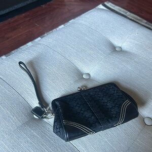 Coach Black Wristlet Clutch with Silver Accents